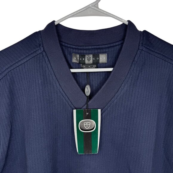 New Nike Golf Swoosh Navy Blue Ribbed V-neck Vest Men's Size XL - Picture 3 of 9